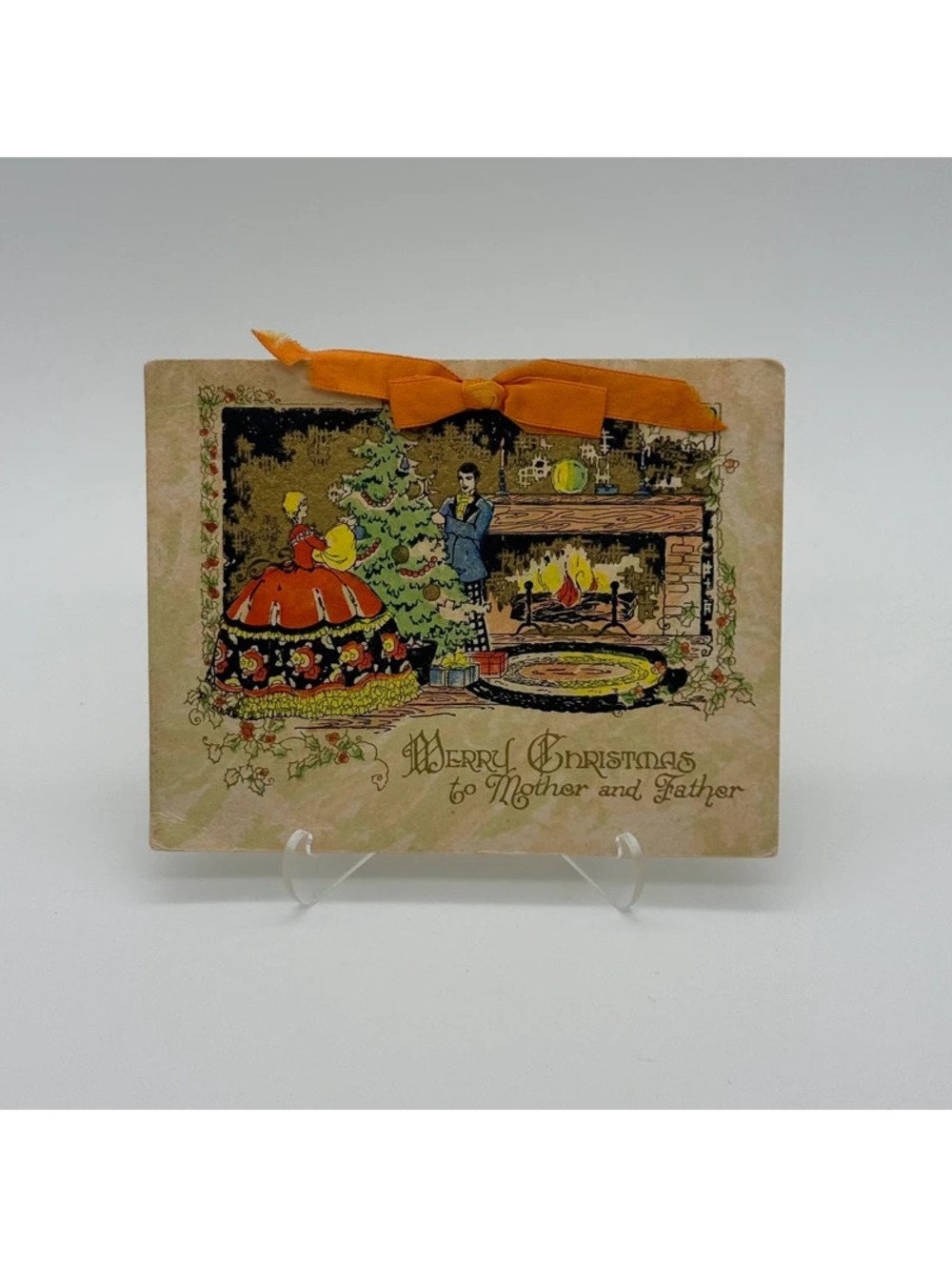Vintage Christmas Card Textured Stationary Cardstock